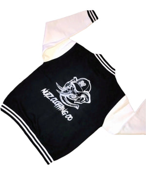 BLACK & OFF-WHITE "NUTZ CLOTHING CO" VARSITY JACKET