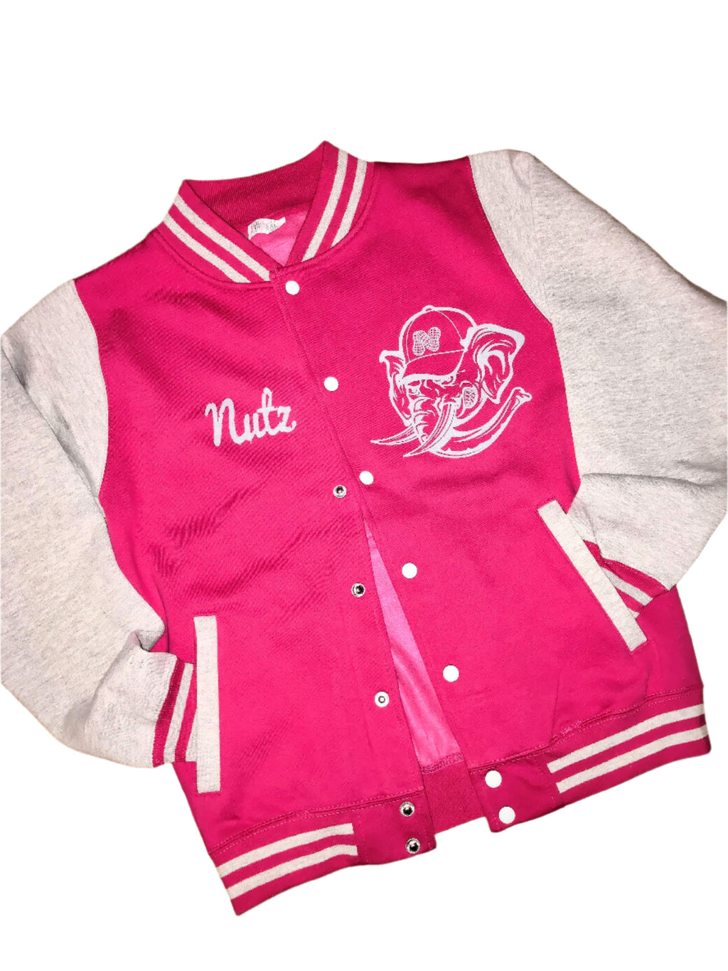 "NUTZ CLOTHING CO" PINK VARSITY JACKET